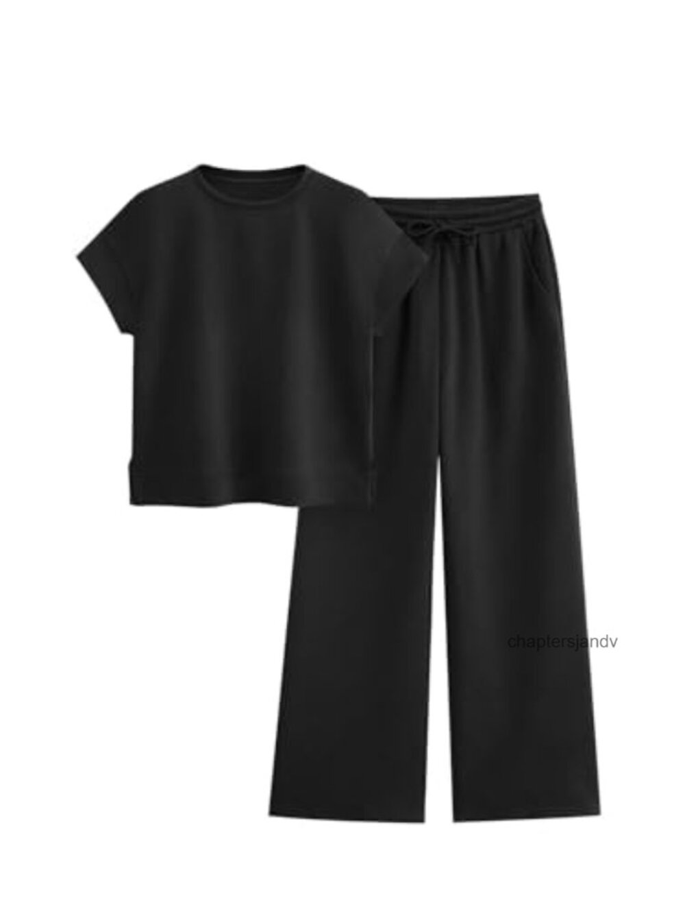 2 Piece Set Women Short Sleeve Pullover Wide Leg Pant Lounge Set